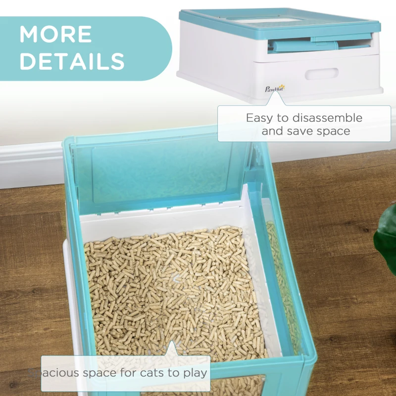 PawHut Top Entry Enclosed Kitty Litter Box with Scoop, Tray, Front Entry, Large Space, Foldable, Portable, Blue