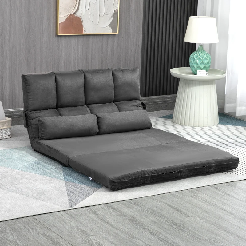HOMCOM Convertible Recliner Sofa, Folding Floor Sofa Chair with Adjustable Backrest and Headrest, Dark Gray