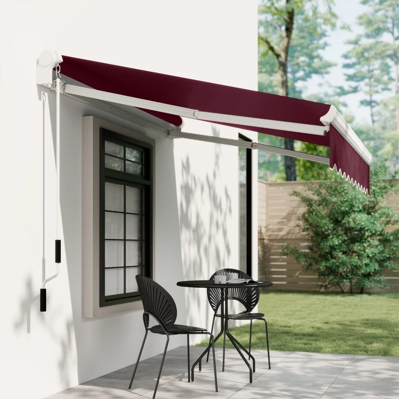 Outsunny 8' x 6.6' Patio Retractable Awning, Manual Exterior Sun Shade Deck Window Cover, Wine Red