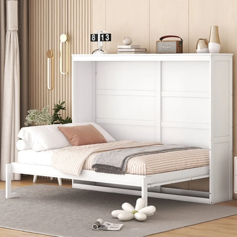 Full Size Murphy Bed with Dual Piston Mechanism, Space-Saving Wall Bed with Flexible Slats, Easy to Install, 77.5" L x 61.5" W x 62" H, White