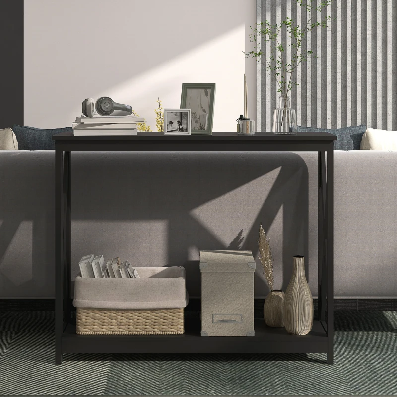 HOMCOM Console Table, 2 Tier Entryway Table with Bottom Shelf for Living Room, Hallway, Black