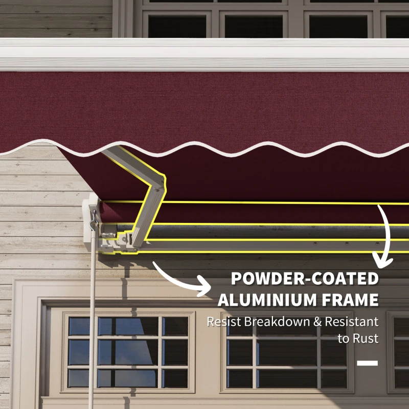 Outsunny 8' x 6.6' Patio Retractable Awning, Manual Exterior Sun Shade Deck Window Cover, Wine Red