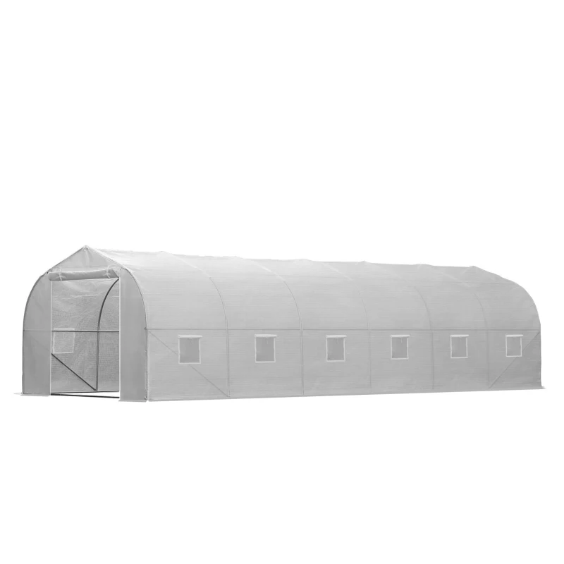 Outsunny 26'L x 10'W x 6.8' H Large Steeple Walk-In Greenhouse Outdoor Garden Plant Seed Tunnel Grow Tent Premium Steel Frame White