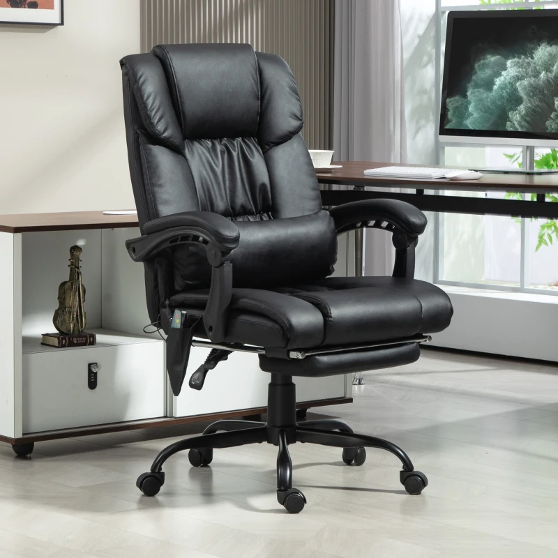 Vinsetto 6-Point Vibration Massage Chair, Height Adjustable Reclining Computer Chair with Retractable Footrest, Black