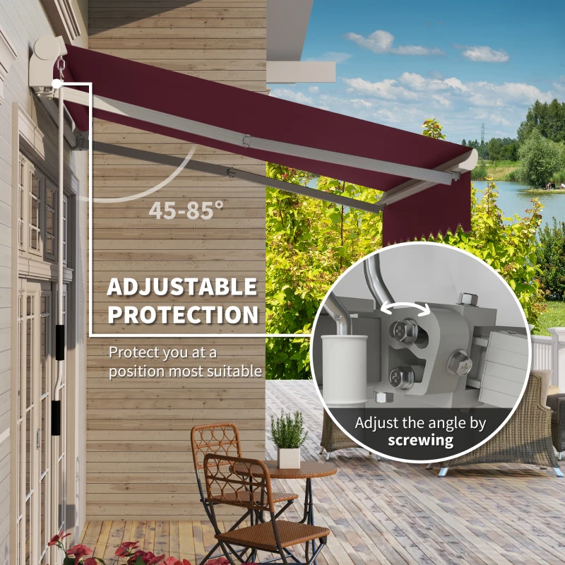 Outsunny 8' x 6.6' Patio Retractable Awning, Manual Exterior Sun Shade Deck Window Cover, Wine Red