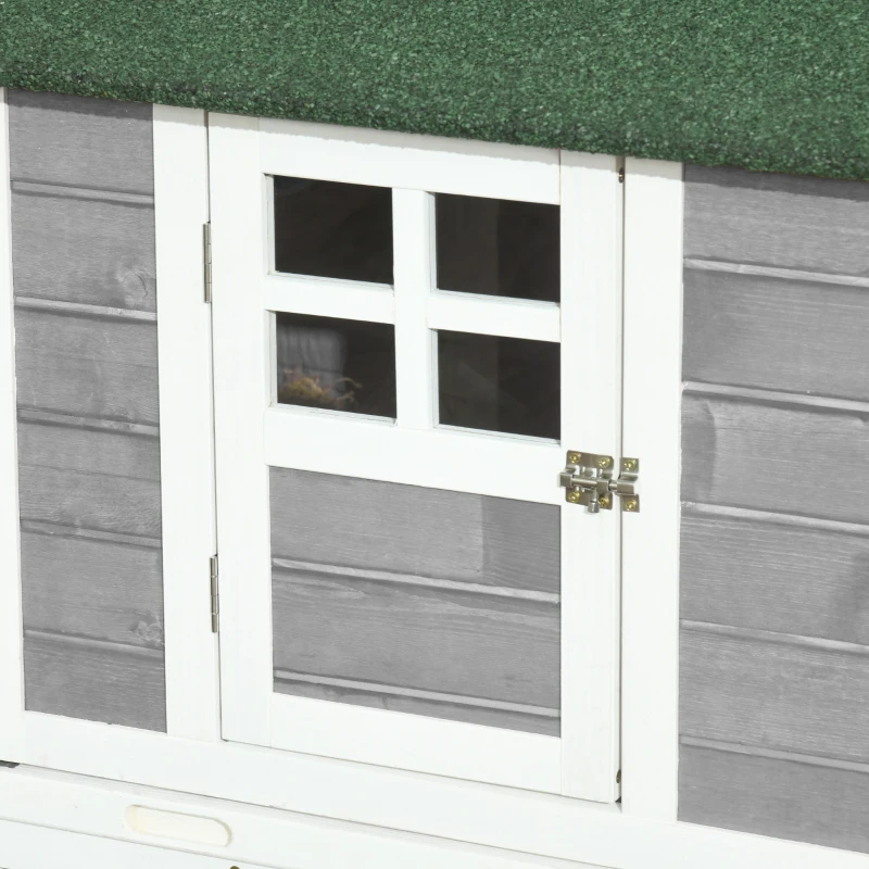 PawHut Wooden Chicken Coop for Outdoor Backyard with Raised Garden Bed, Run Area, Nesting Box Removable Tray, Gray