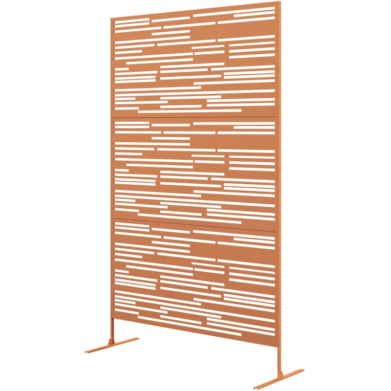 Outsunny 78" H x 48" W Metal Outdoor Privacy Screen, Freestanding Decorative Privacy Fence Screen for Balcony, Brown