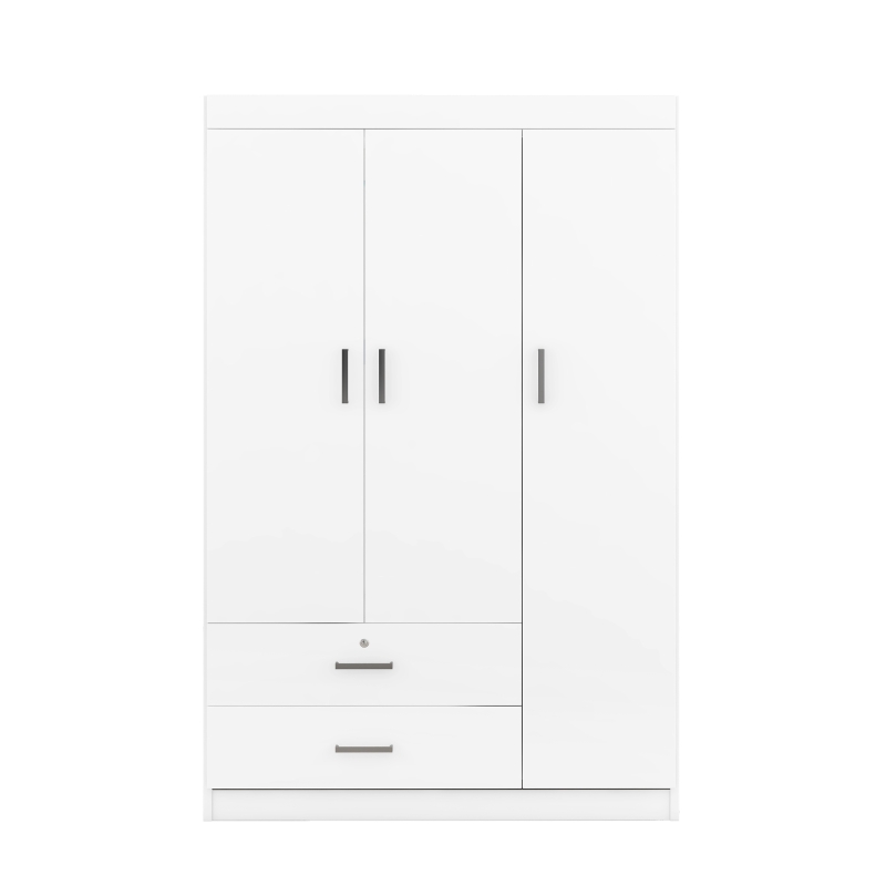 3-Door Wardrobe with 2 Drawers and MDF Construction, Modern Design with Shelves and Hanging Rail, 41.5" L x 18.5" W x 68" H, White