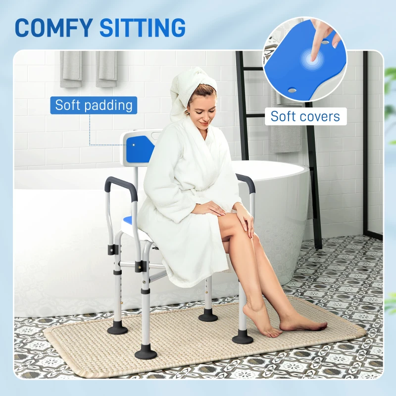HOMCOM Upgraded Shower Chair Non-slip Bath Chair with U-shaped Shower Seat and Crossing Bars, Dark Blue