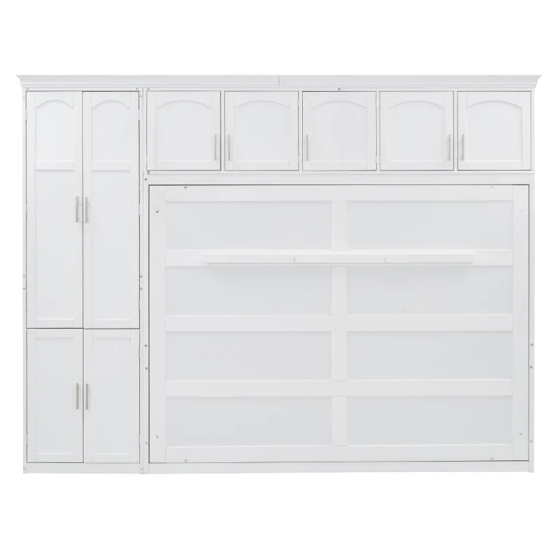 Queen Size Murphy Bed with Cabinets, Space-saving Design and Integrated Storage, Easy assembly, 117.5" L x 16" W x 88" H, White