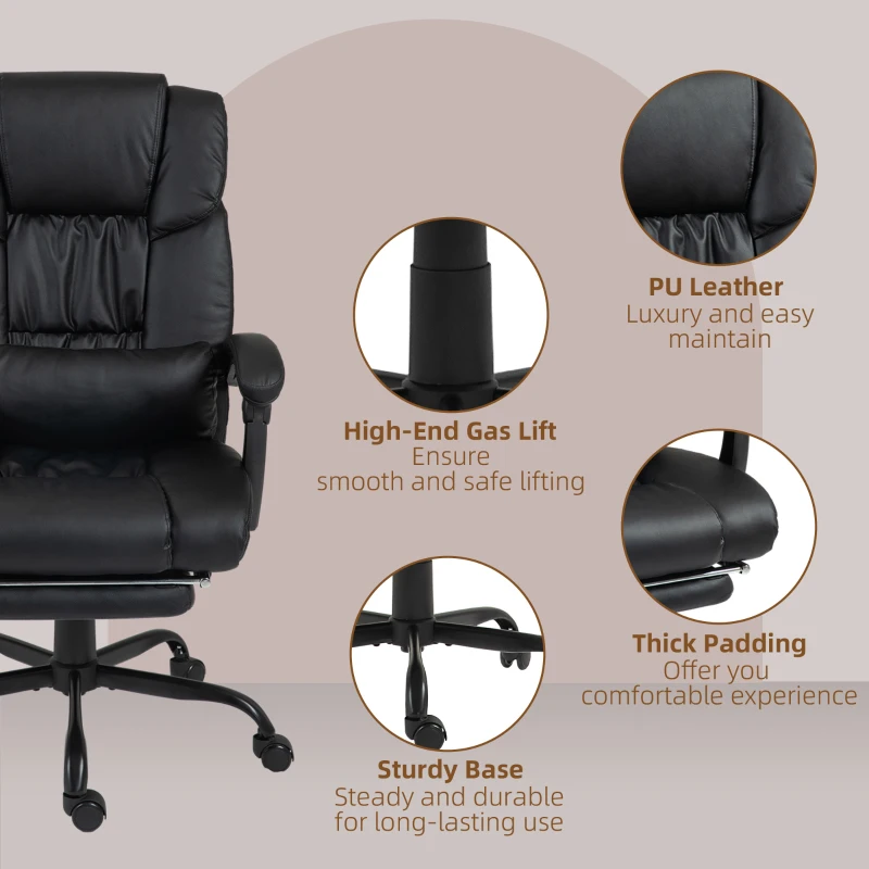Vinsetto 6-Point Vibration Massage Chair, Height Adjustable Reclining Computer Chair with Retractable Footrest, Black