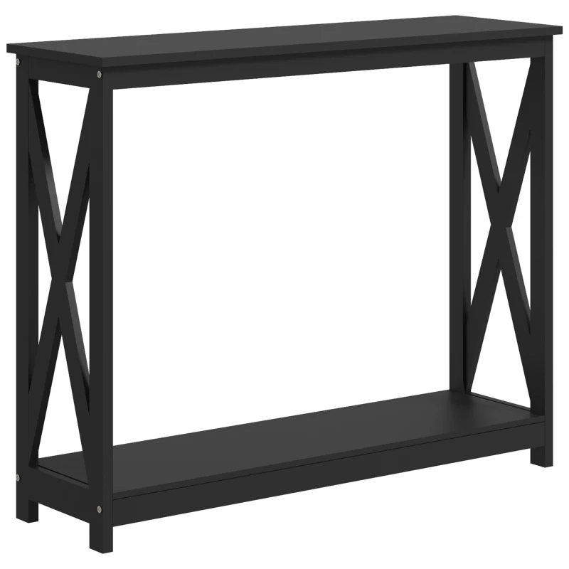 HOMCOM Console Table, 2 Tier Entryway Table with Bottom Shelf for Living Room, Hallway, Black