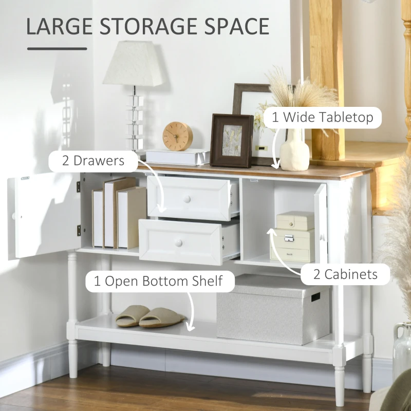 HOMCOM Vintage Console Table with 2 Drawers and Cabinets, Retro Sofa Table for Entryway, Living Room and Bedroom, White