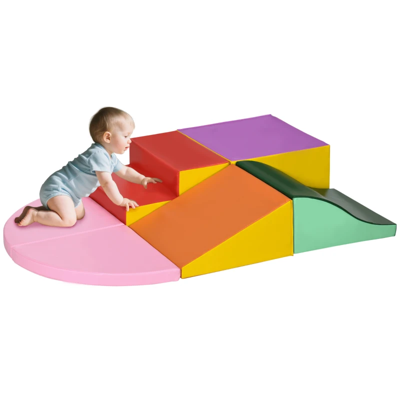 Qaba 6-Piece Soft Play for 12-36 Months Toddlers to Climb, Crawl, Slide, Red, Pink