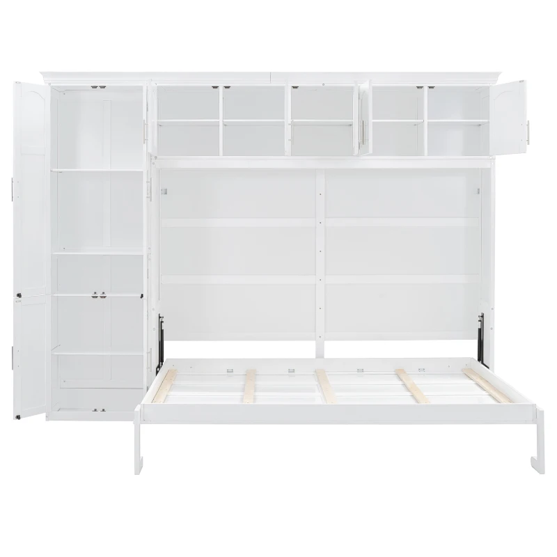 Queen Size Murphy Bed with Cabinets, Space-saving Design and Integrated Storage, Easy assembly, 117.5" L x 16" W x 88" H, White