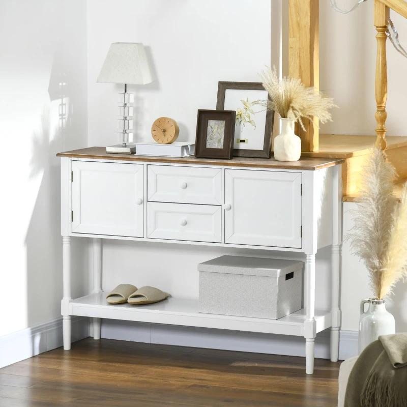 HOMCOM Vintage Console Table with 2 Drawers and Cabinets, Retro Sofa Table for Entryway, Living Room and Bedroom, White