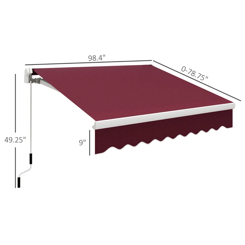 Outsunny 8' x 6.6' Patio Retractable Awning, Manual Exterior Sun Shade Deck Window Cover, Wine Red