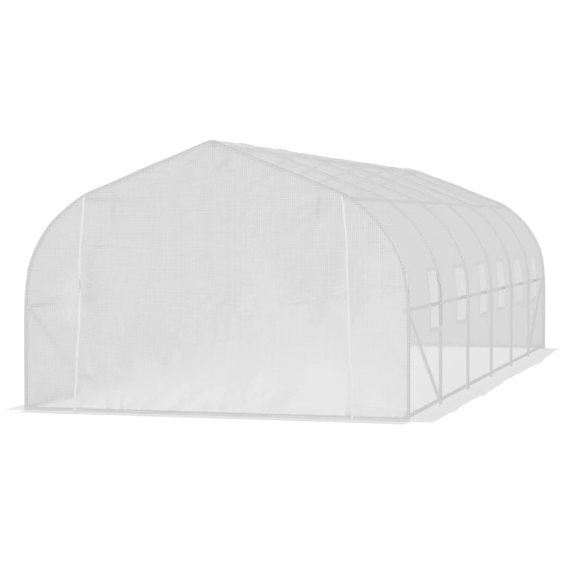 Outsunny 26'L x 10'W x 6.8' H Large Steeple Walk-In Greenhouse Outdoor Garden Plant Seed Tunnel Grow Tent Premium Steel Frame White