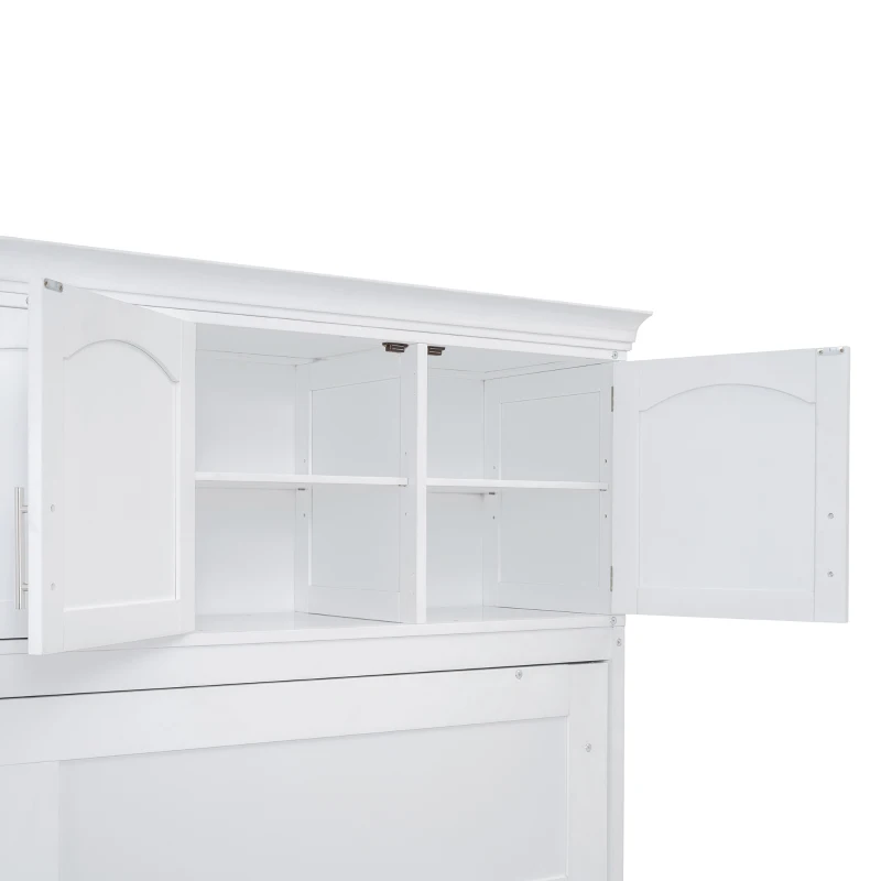 Queen Size Murphy Bed with Cabinets, Space-saving Design and Integrated Storage, Easy assembly, 117.5" L x 16" W x 88" H, White