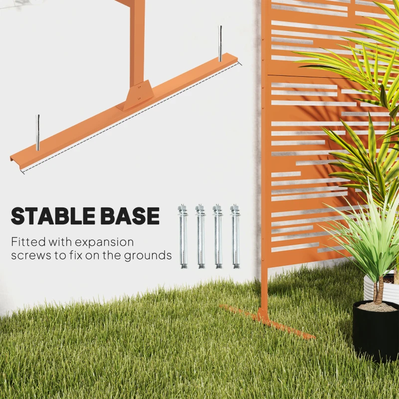 Outsunny 78" H x 48" W Metal Outdoor Privacy Screen, Freestanding Decorative Privacy Fence Screen for Balcony, Brown