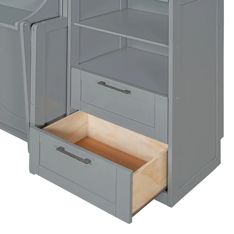 Modern Queen Size Murphy Bed with Closet, Drawers and Shelves, Space-saving Wall Bed with Integrated Storage, 114" L x 17" W x 87" H, Grey