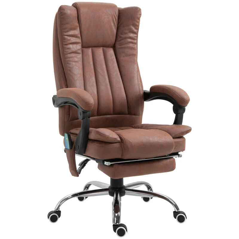 Vinsetto Office Chair 6-point Vibration Massage Chair Micro Fiber Recliner with Retractable Footrest Brown
