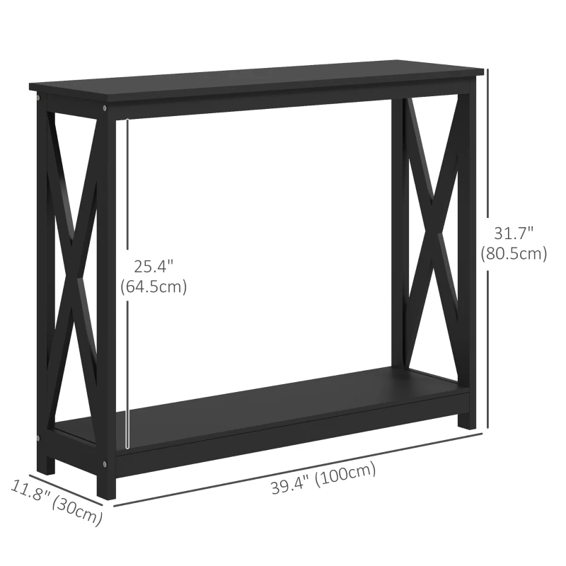 HOMCOM Console Table, 2 Tier Entryway Table with Bottom Shelf for Living Room, Hallway, Black