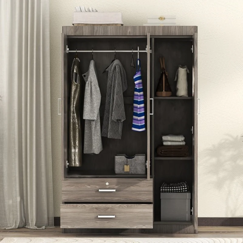 3-Door Wardrobe with 2 Drawers and MDF Construction, Modern Design with Hanging Rail and Shelves, 41.5" L x 18.5" W x 68" H, Grey