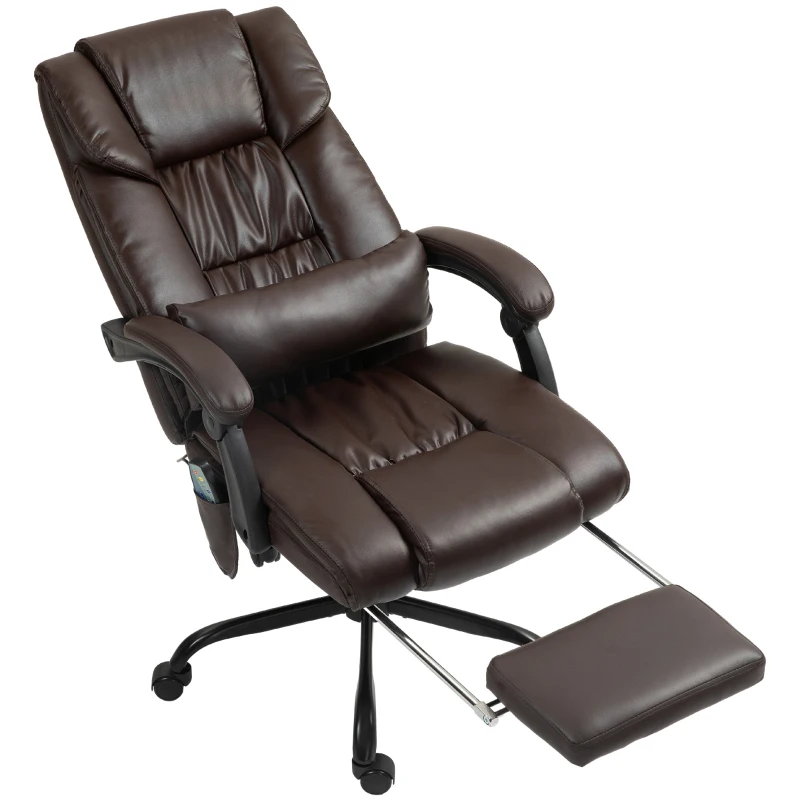 Vinsetto 6-Point Vibration Massage Chair, Height Adjustable Reclining Computer Chair with Retractable Footrest, Brown