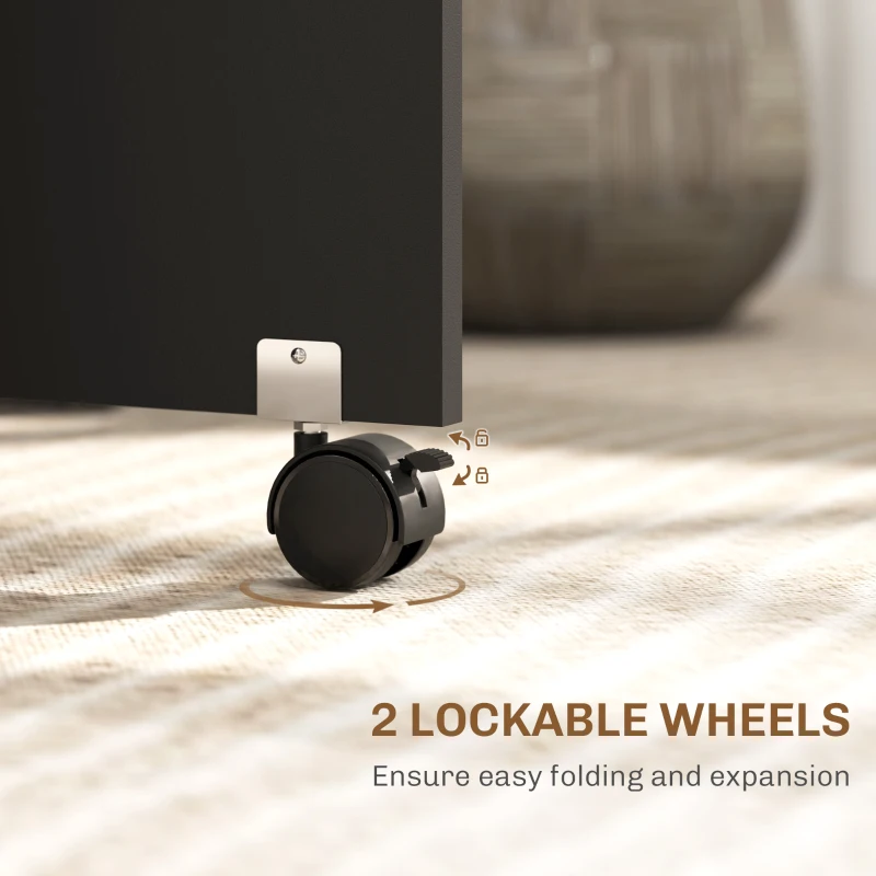 HOMCOM Extendable Dining Table, Collapsible Folding Table w/ 2-tier Shelves and Rolling Casters, Black