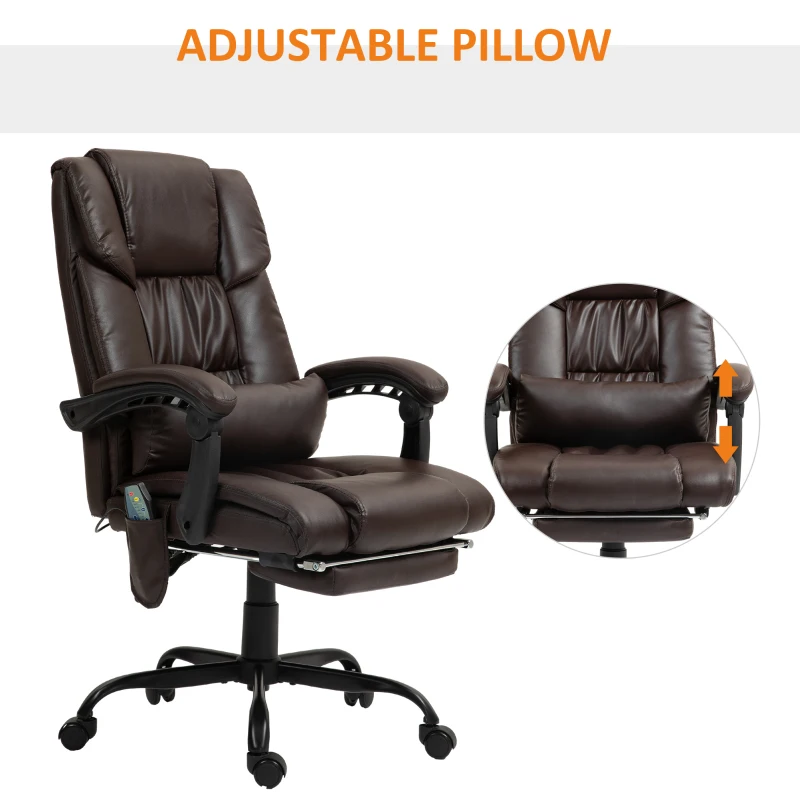 Vinsetto 6-Point Vibration Massage Chair, Height Adjustable Reclining Computer Chair with Retractable Footrest, Brown