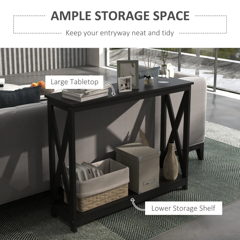 HOMCOM Console Table, 2 Tier Entryway Table with Bottom Shelf for Living Room, Hallway, Black