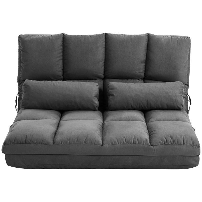 HOMCOM Convertible Recliner Sofa, Folding Floor Sofa Chair with Adjustable Backrest and Headrest, Dark Gray