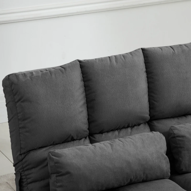 HOMCOM Convertible Recliner Sofa, Folding Floor Sofa Chair with Adjustable Backrest and Headrest, Dark Gray