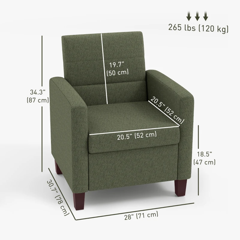 HOMCOM Fabric Accent Chair, Modern Armchair with Seat Cushion and Non-Slip Pads for Living Room, Bedroom, Dark Green