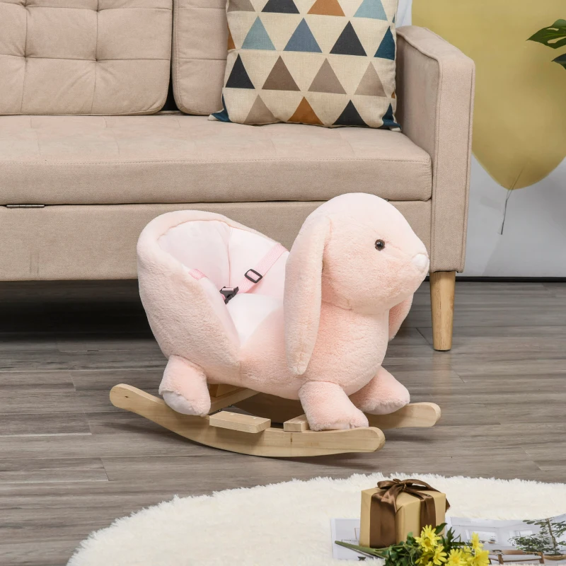 Qaba Rabbit Wooden Rocking Horse with Sound, Pink
