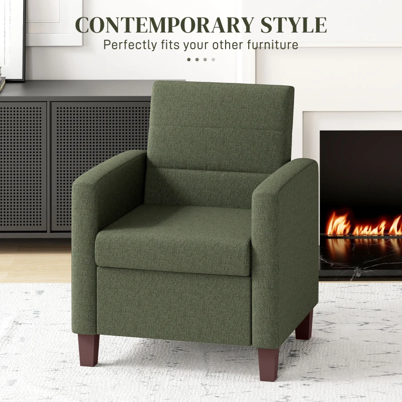 HOMCOM Fabric Accent Chair, Modern Armchair with Seat Cushion and Non-Slip Pads for Living Room, Bedroom, Dark Green