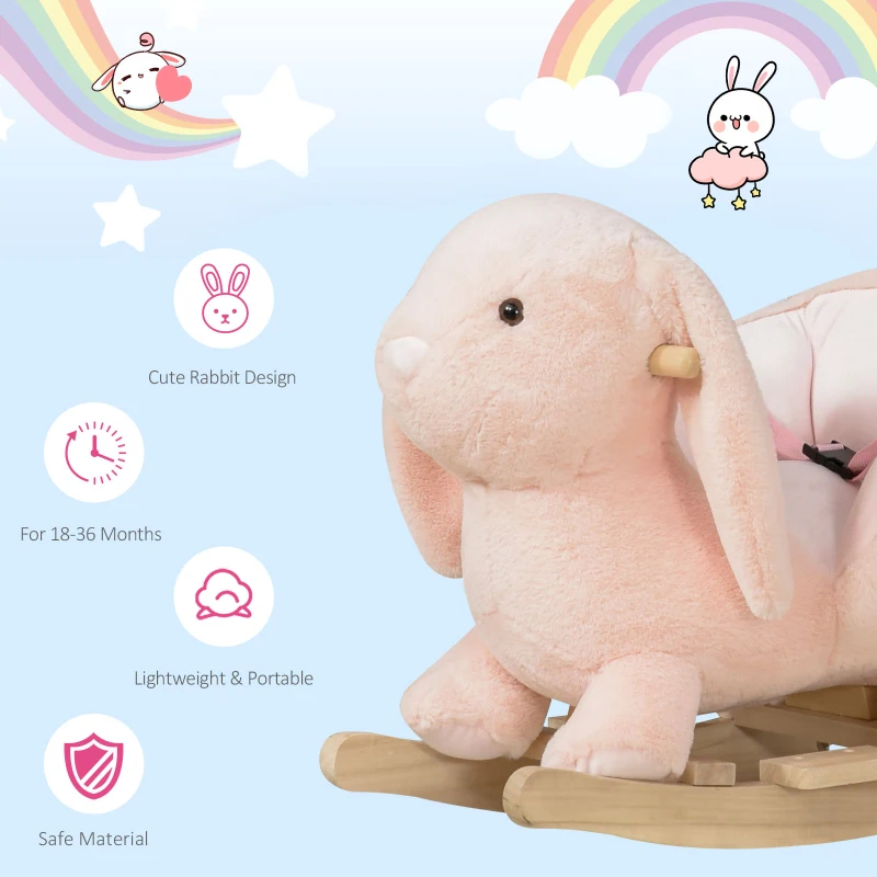 Qaba Rabbit Wooden Rocking Horse with Sound, Pink