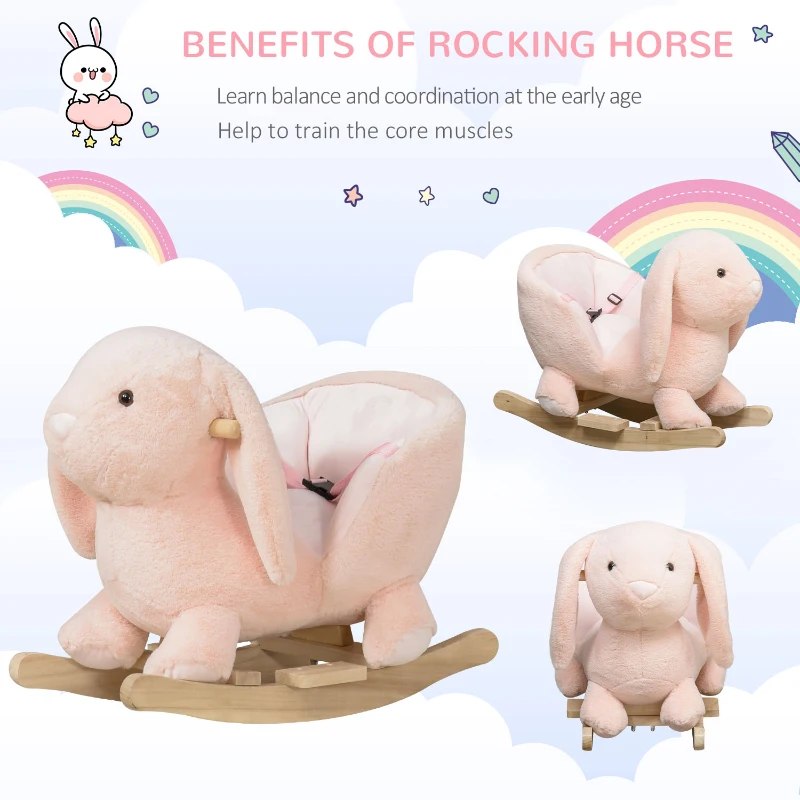 Qaba Rabbit Wooden Rocking Horse with Sound, Pink