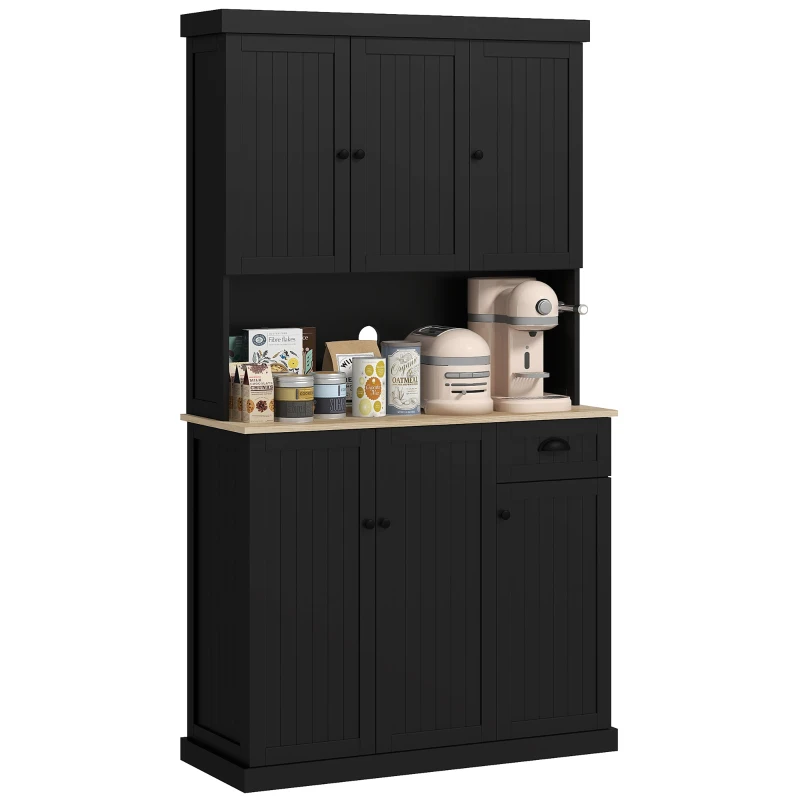HOMCOM 71" Kitchen Pantry Buffet with Hutch Storage Cabinet Microwave Oven Stand with Drawer, Black