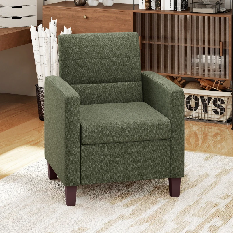 HOMCOM Fabric Accent Chair, Modern Armchair with Seat Cushion and Non-Slip Pads for Living Room, Bedroom, Dark Green