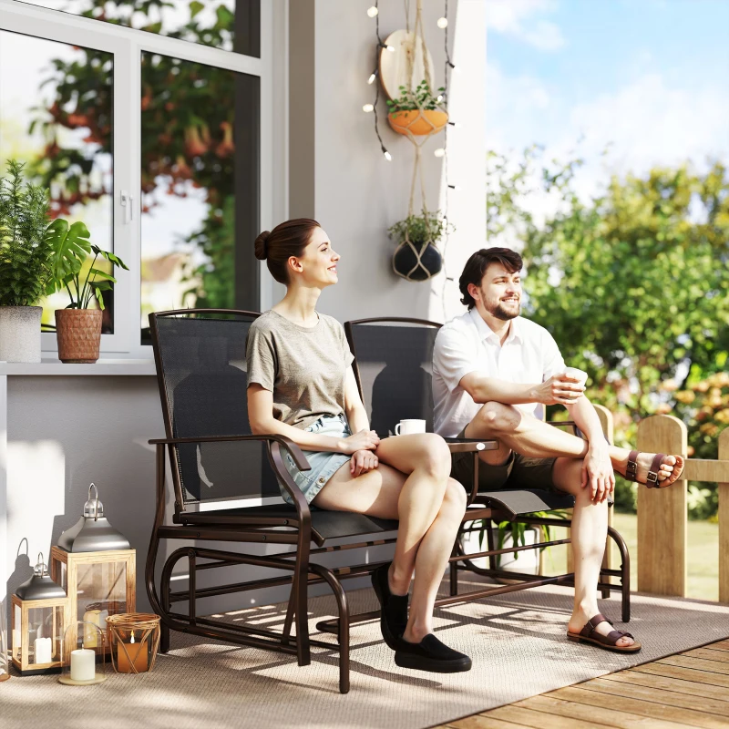 Outsunny Patio Glider Rocking Chair 2 Person Outdoor Loveseat Rocker Garden Furniture Bench, Black