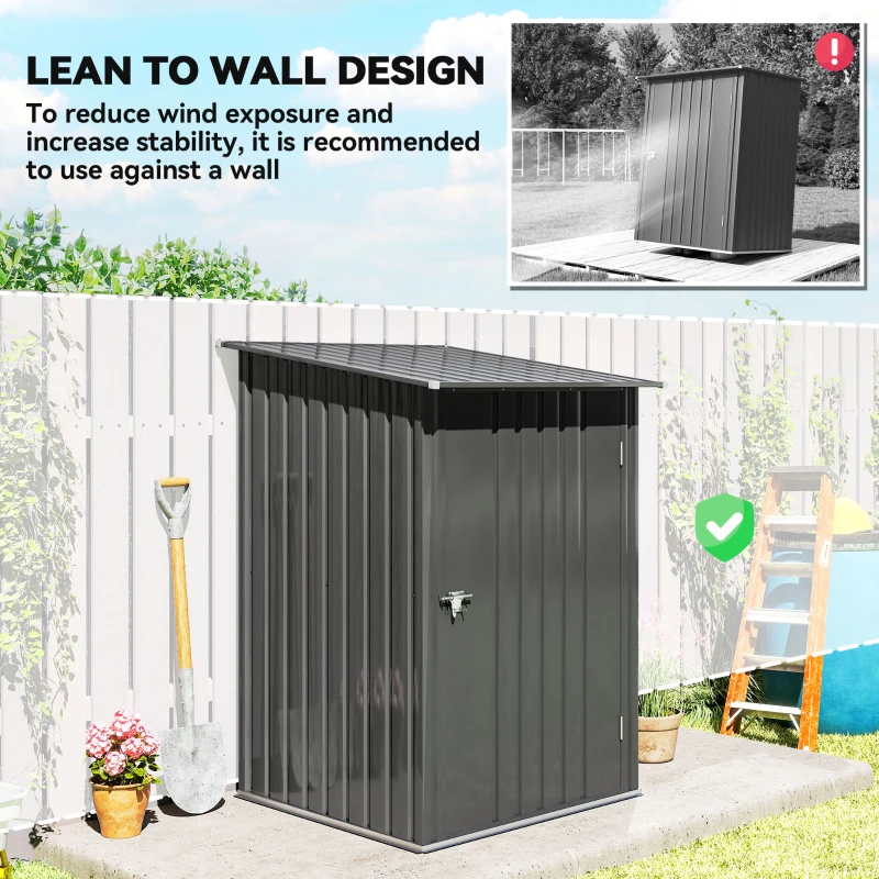 Outsunny Garden Tool Storage Shed, Small Steel Shed with Lockable Door for Garden & Patio, Galvanized Steel Construction, Dark Gray