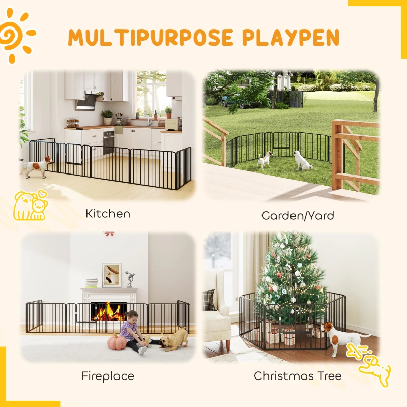PawHut Dog Fence Outdoor 6 Panels 24" Height Indoor Steel Pet Exercise Pen DIY Design for Small Dogs