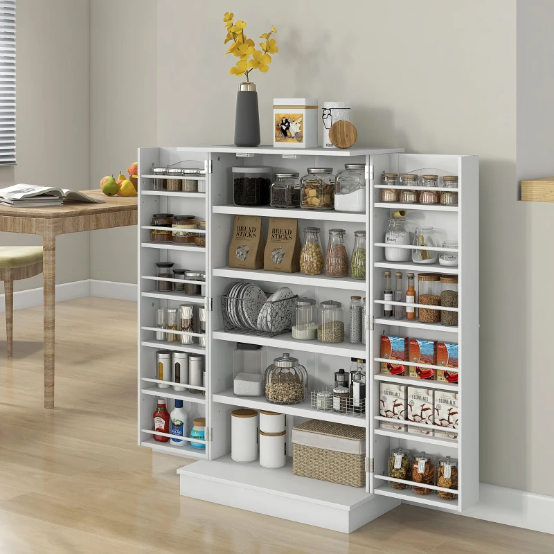 HOMCOM Freestanding Pantry Cabinet 41 Inch Kitchen Pantry with Spice Racks and Adjustable Shelves for Home Use, White