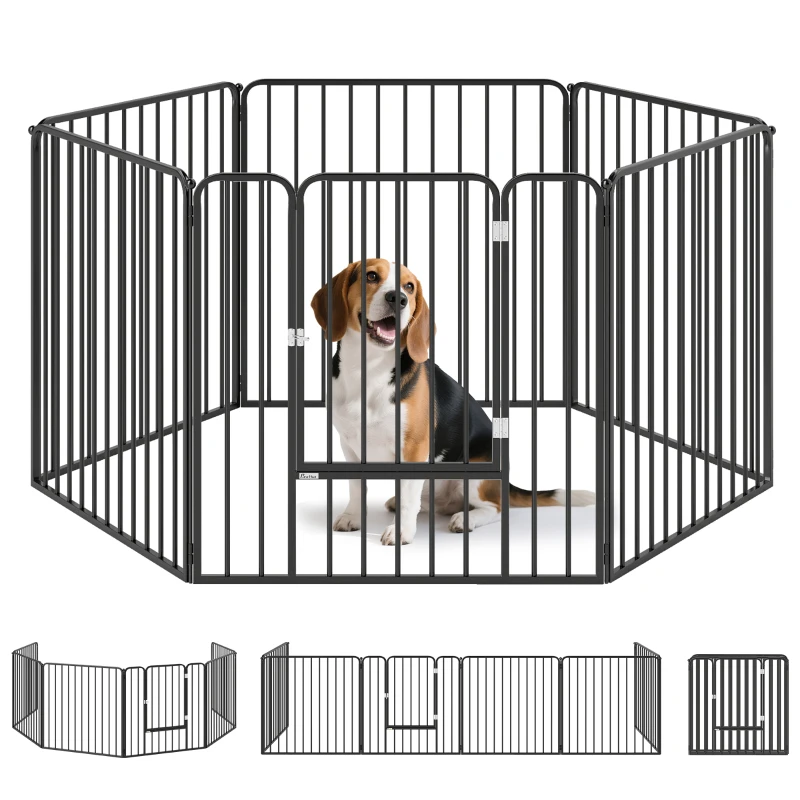 PawHut Dog Fence Outdoor 6 Panels 31.5" Height Steel Pet Exercise Pen Indoor, for Small and Medium Dogs