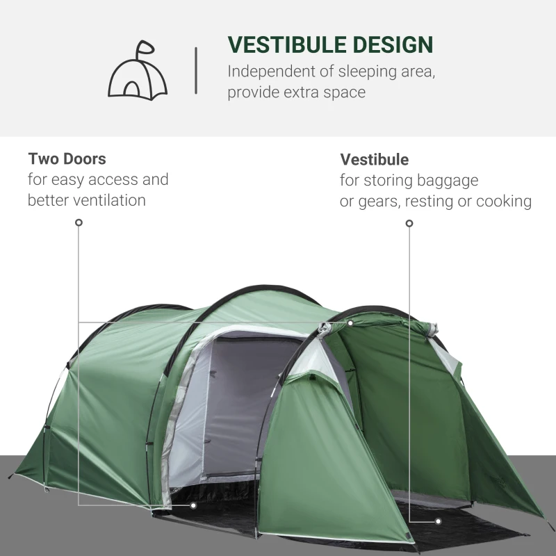 Outsunny Pop Up Camping Tent with Vestibule Waterproof Tent for 2-3 Person, Dark Green