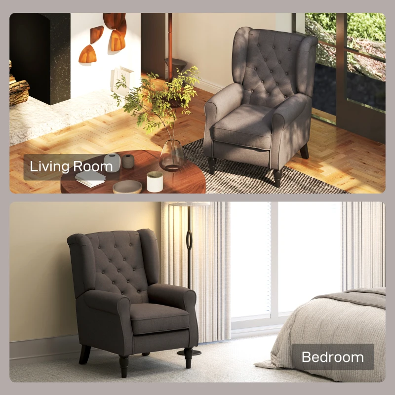 HOMCOM Modern Accent Chairs Button Tufted Armchair, Large Living Room Chair with Wood Legs, Rolled Arms, Thick Padding for Modern Homes, Brown