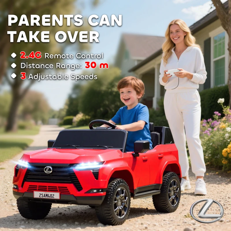 Qaba 12V Ride On Car, Licensed Lexus GX550, 2-Seater Kids Electric Vehicle with Remote Control and Suspension System, Red