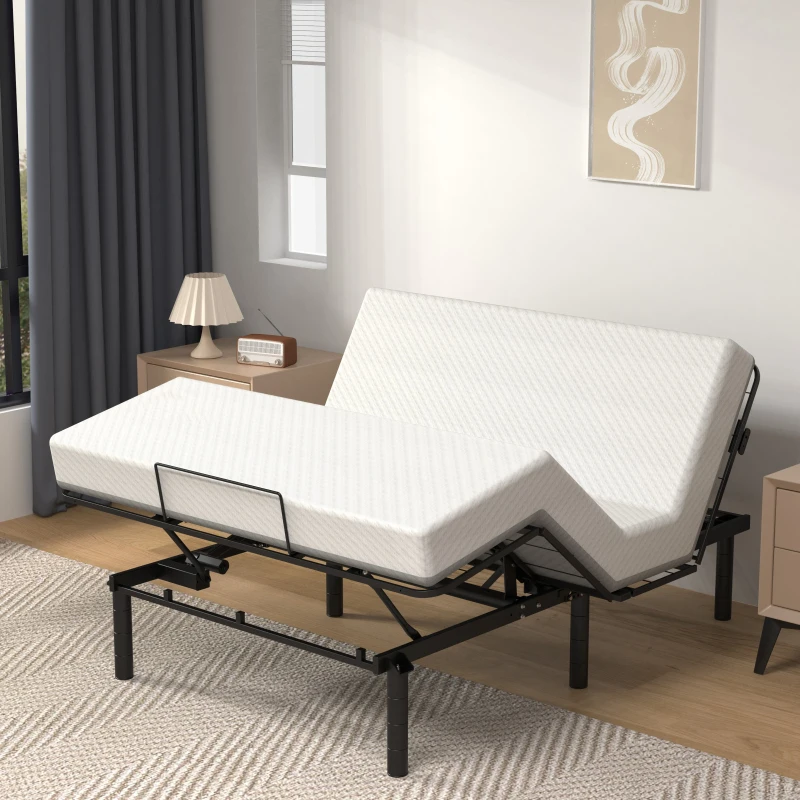 Queen Size Zero-Clearance Adjustable Bed Base with Head and Foot Incline, Quiet Motor, Dual USB A+C Ports, 79" L x 59" W x 15" H, Black